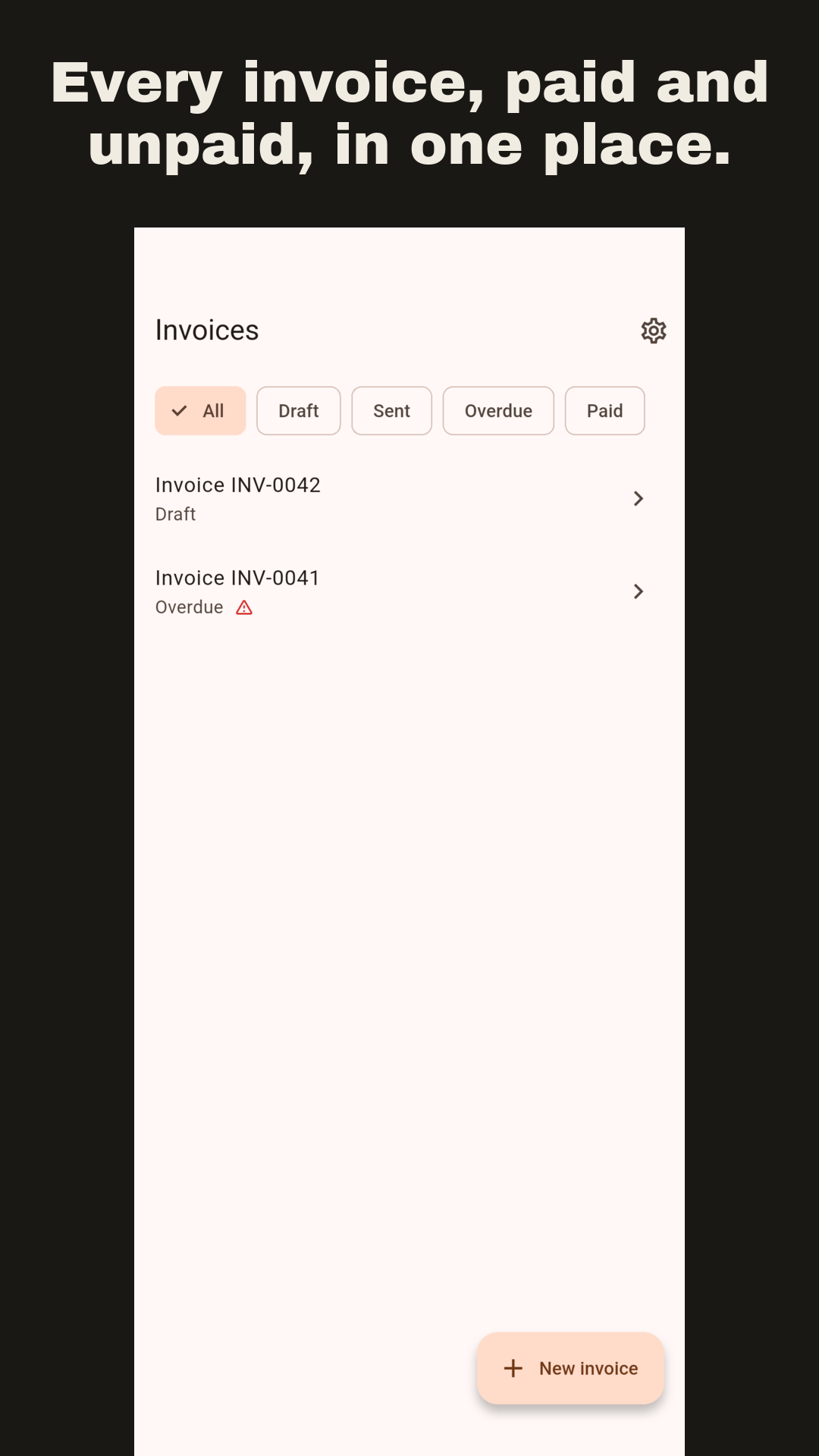 The invoice dashboard with paid and overdue statuses
